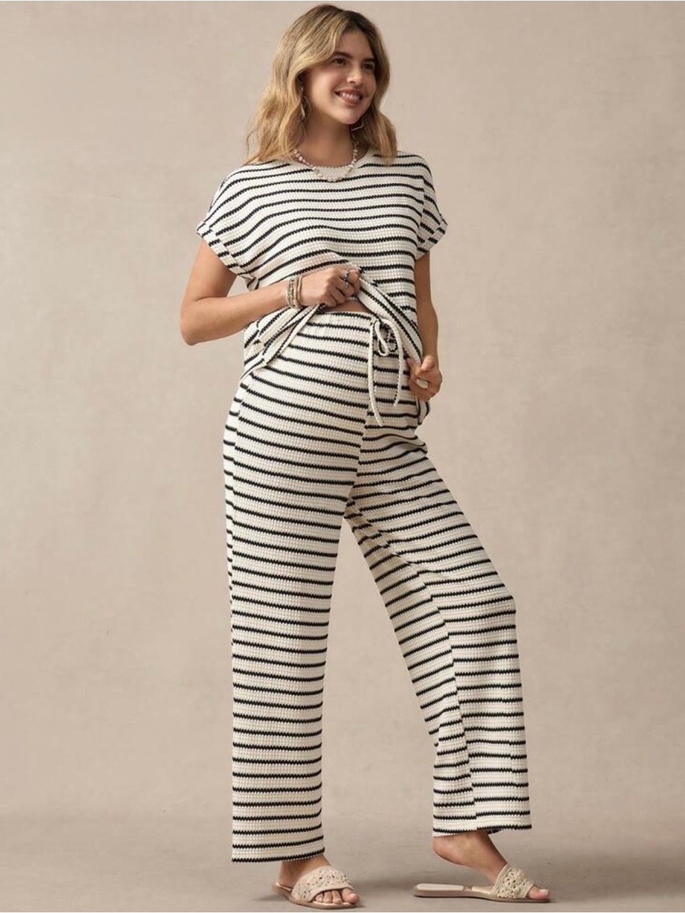 Striped Black & White Maternity Matching Set
